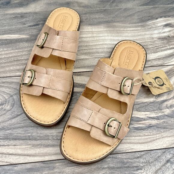 NIB Born Henna 8M Comfort Leather Slide Sandals Natural - Picture 3 of 13